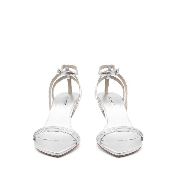 Strappy slash sandals in laminated silver nappa